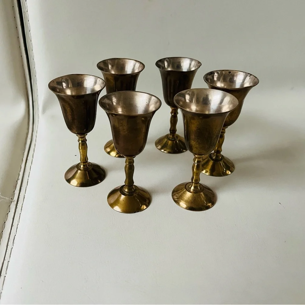 Elegant Brass and Silver Goblet Set with Tray